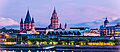 Mainzer Stadtlandschaft in der blauen Stunde im Abendlicht mit Kathedrale, Dom von Mainz