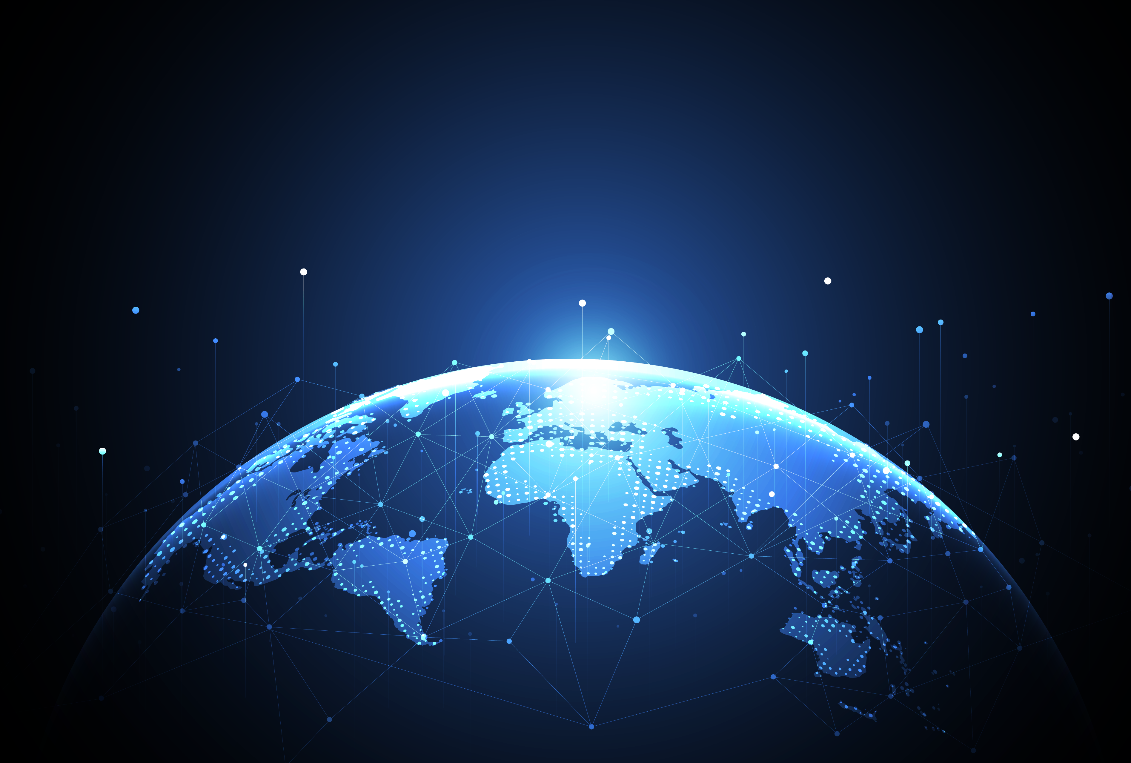 Globale Netzwerkverbindung. Weltkarte Punkt-und Linie-Kompositionskonzept für globales Geschäft.